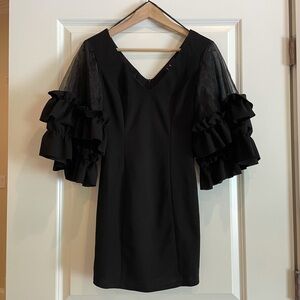 Lulus Black Dress with Ruffled Tiered Sleeves